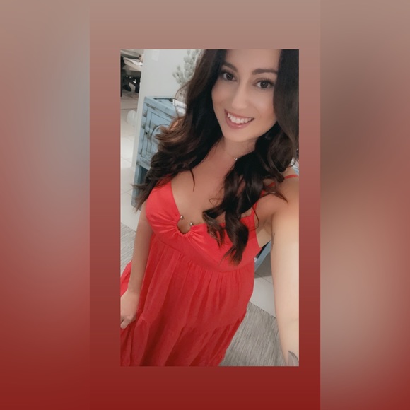 Red O-ring Smocked Back Spaghetti Straps Tiered Maxi Dress - Picture 3 of 5